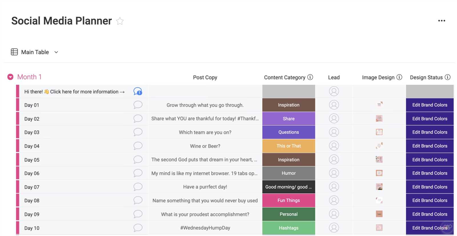 social media content calendar template