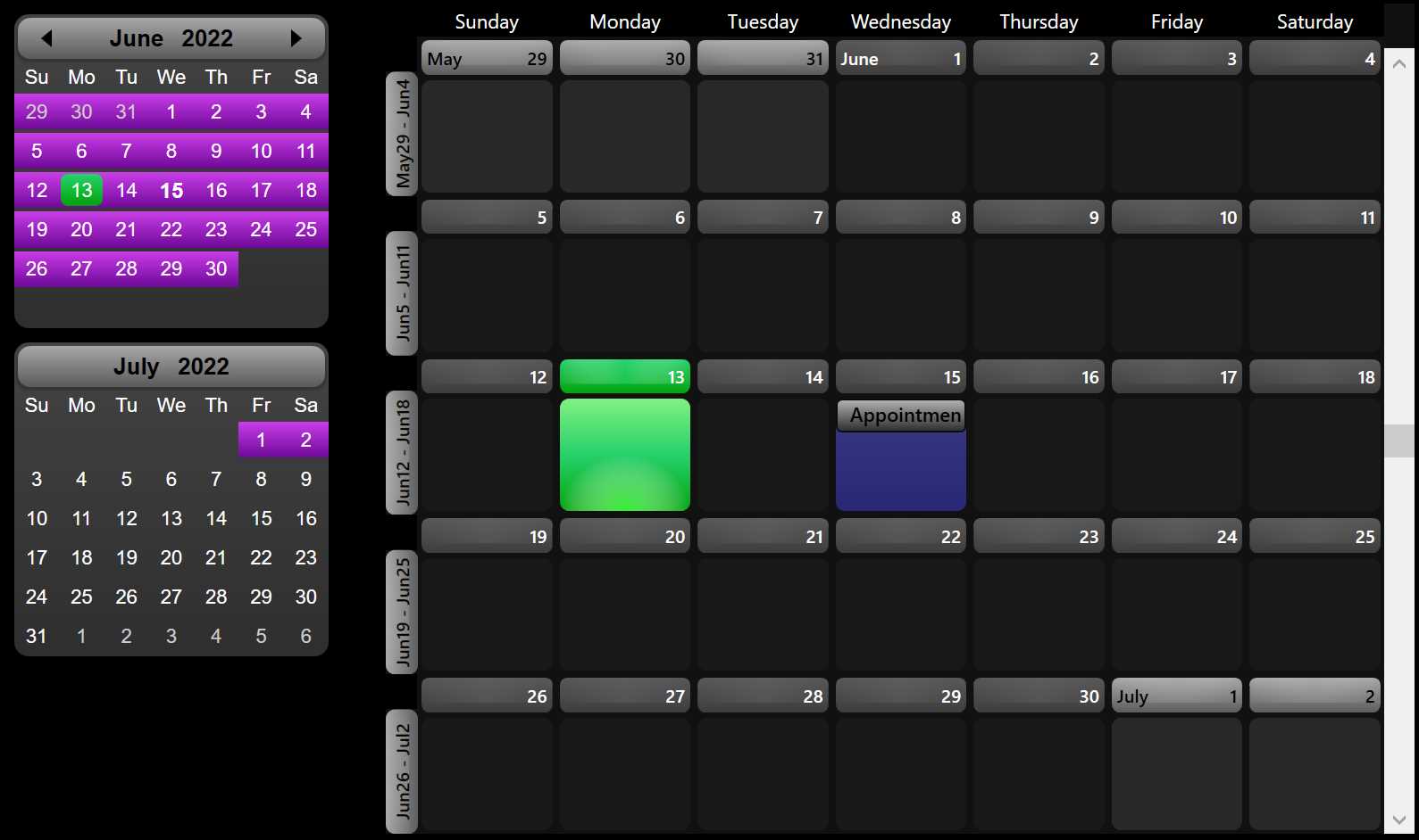 wpf calendar template