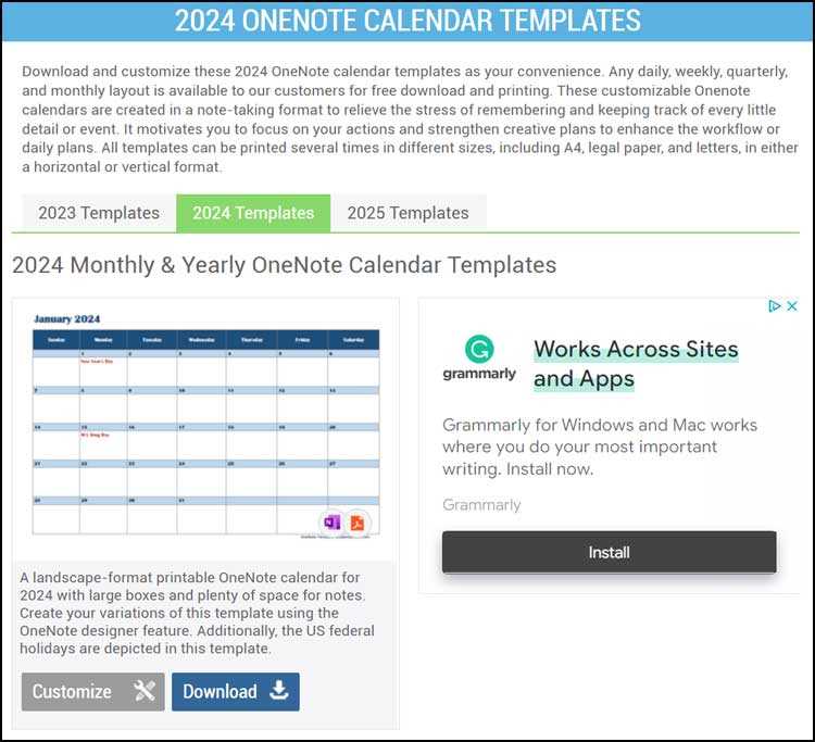 2026 onenote calendar template