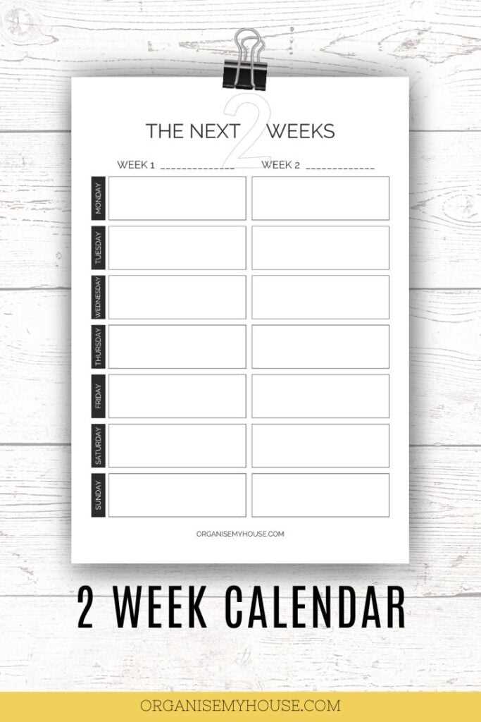 two week calendar template free