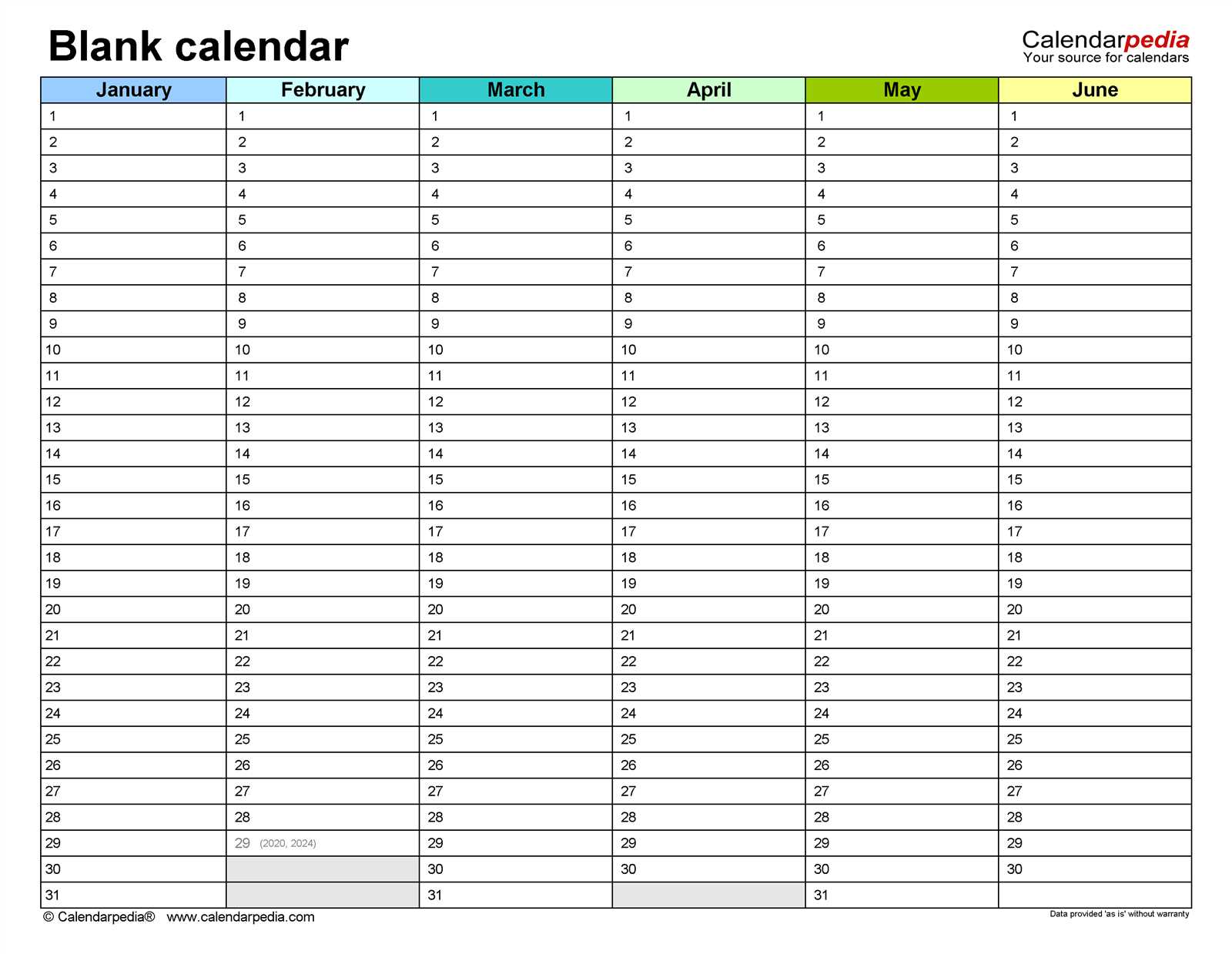 calendar list template