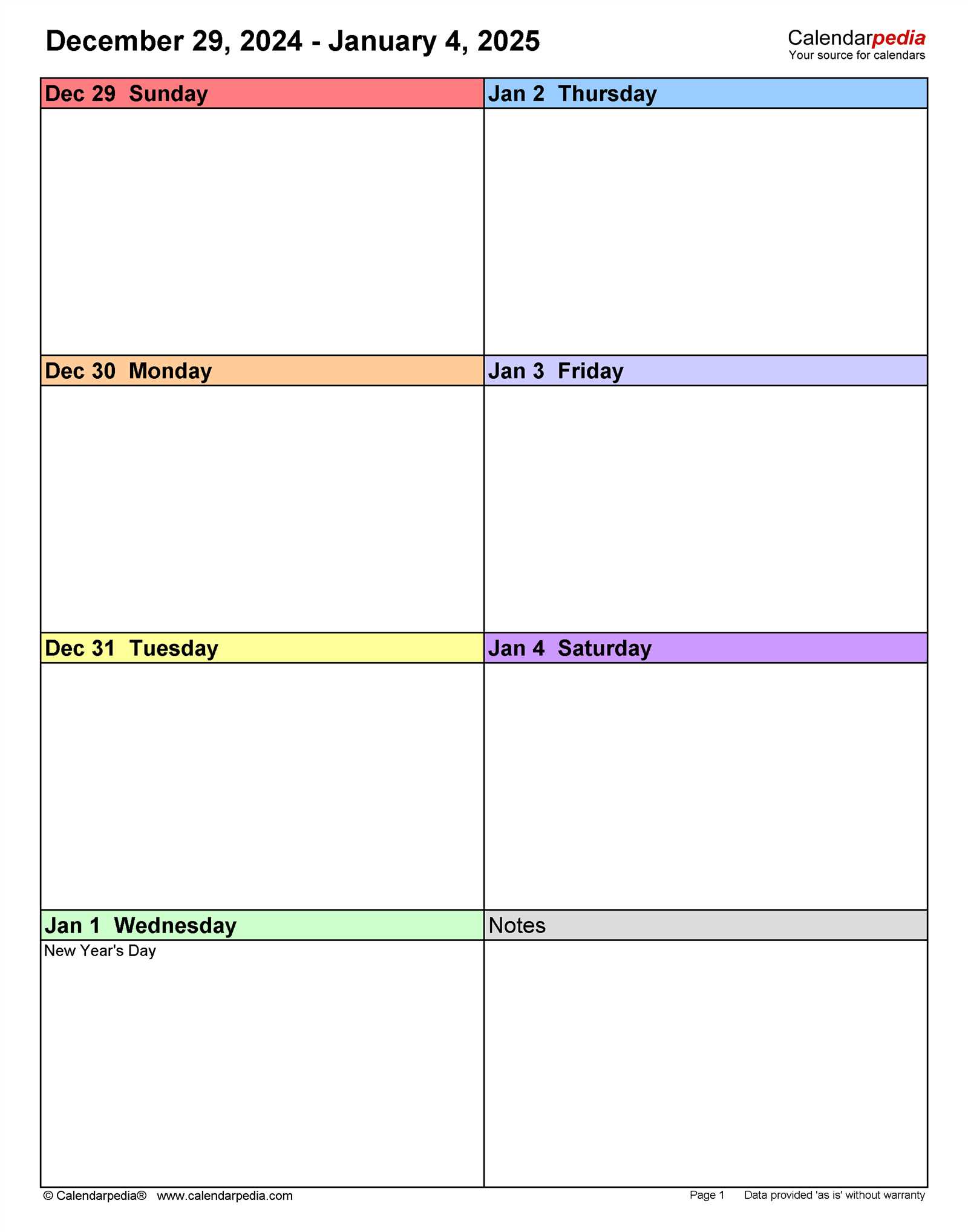 free weekly calendar 2025 template