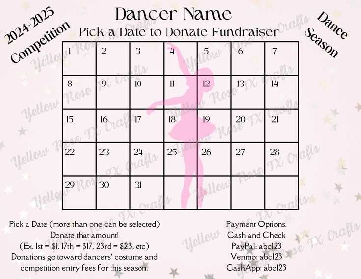 dance calendar fundraiser template free