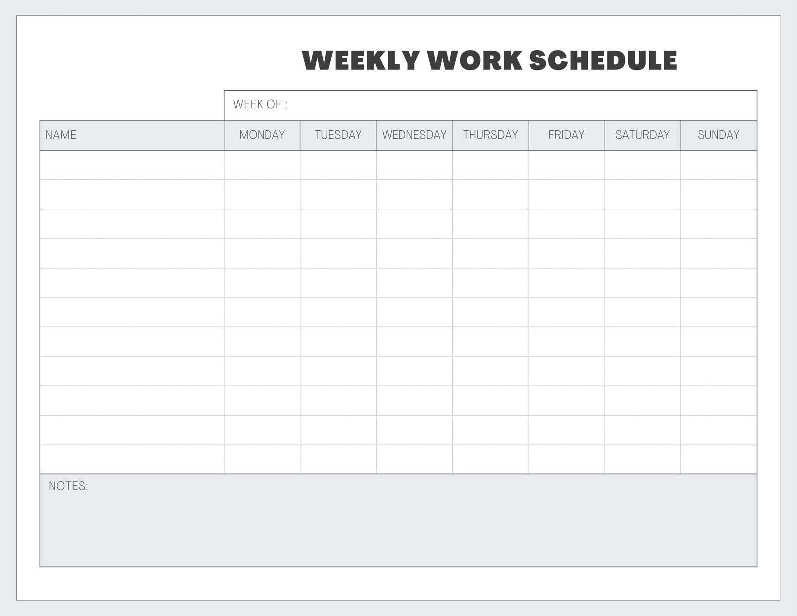 free work week calendar template