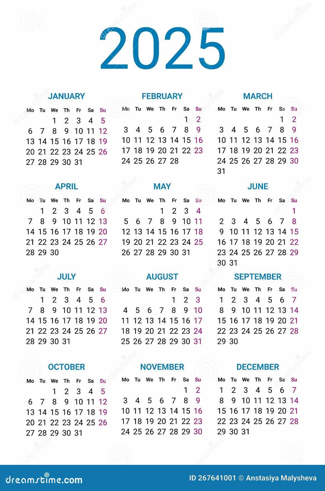 template yearly calendar 2025