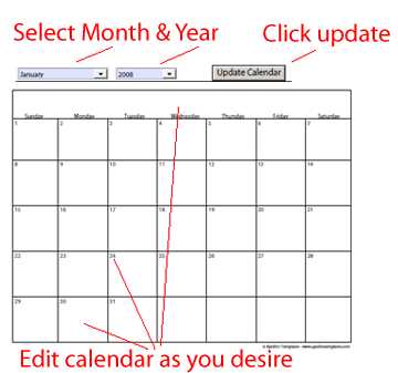 template of calendar month