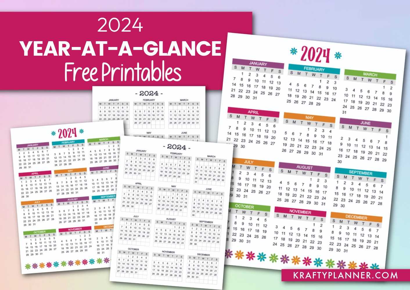 free year at a glance calendar template