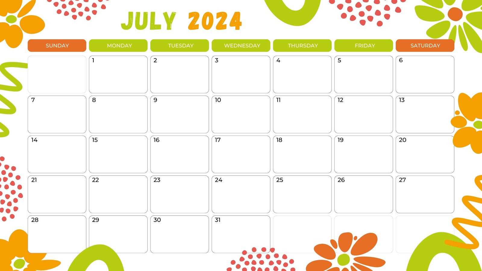 july blank calendar template