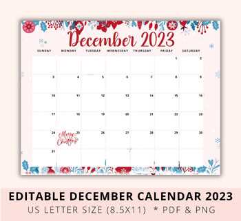 editable christmas calendar template