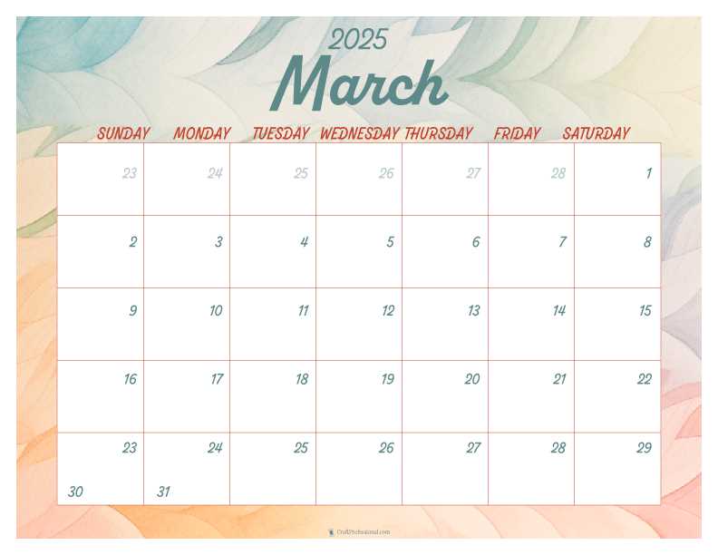 calendar template march 2026