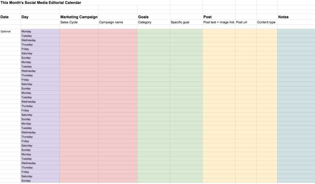 social media calendar free template