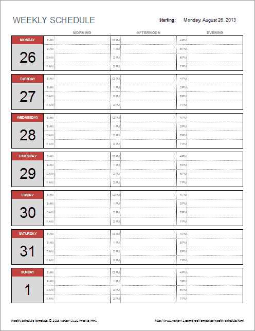 free weekly calendar template with time slots