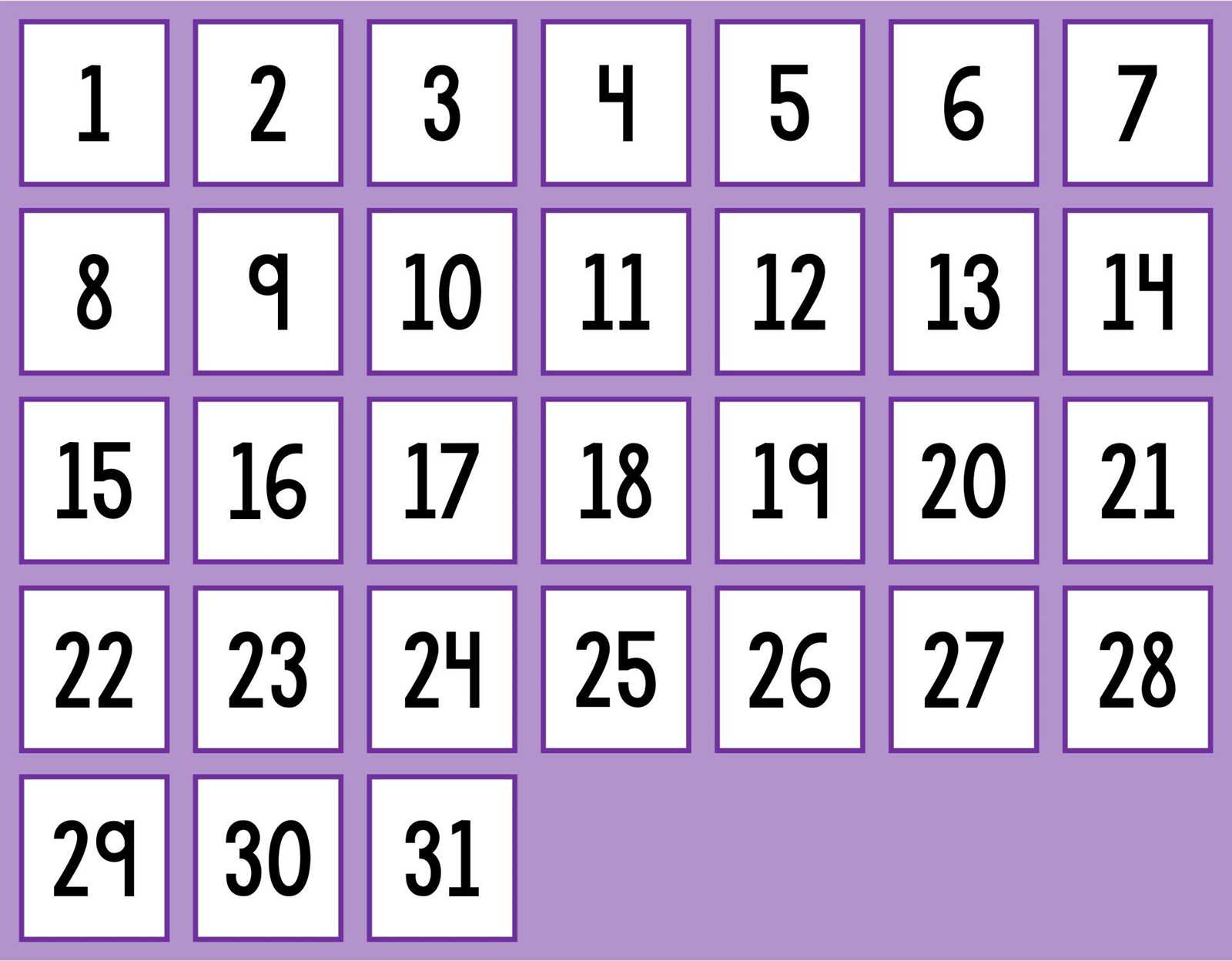 calendar numbers template