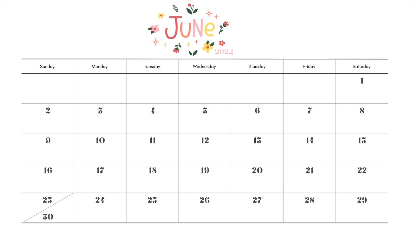 printable june calendar template