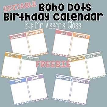 printable employee birthday calendar template