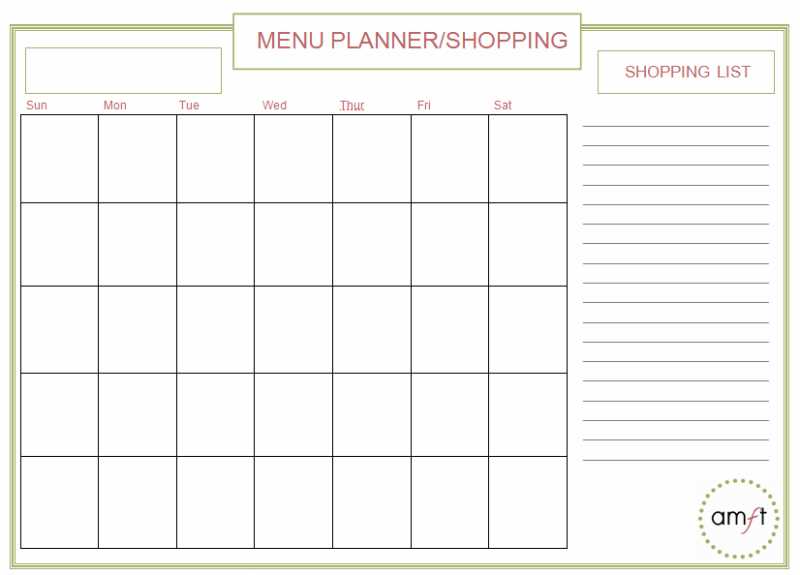 free meal calendar template