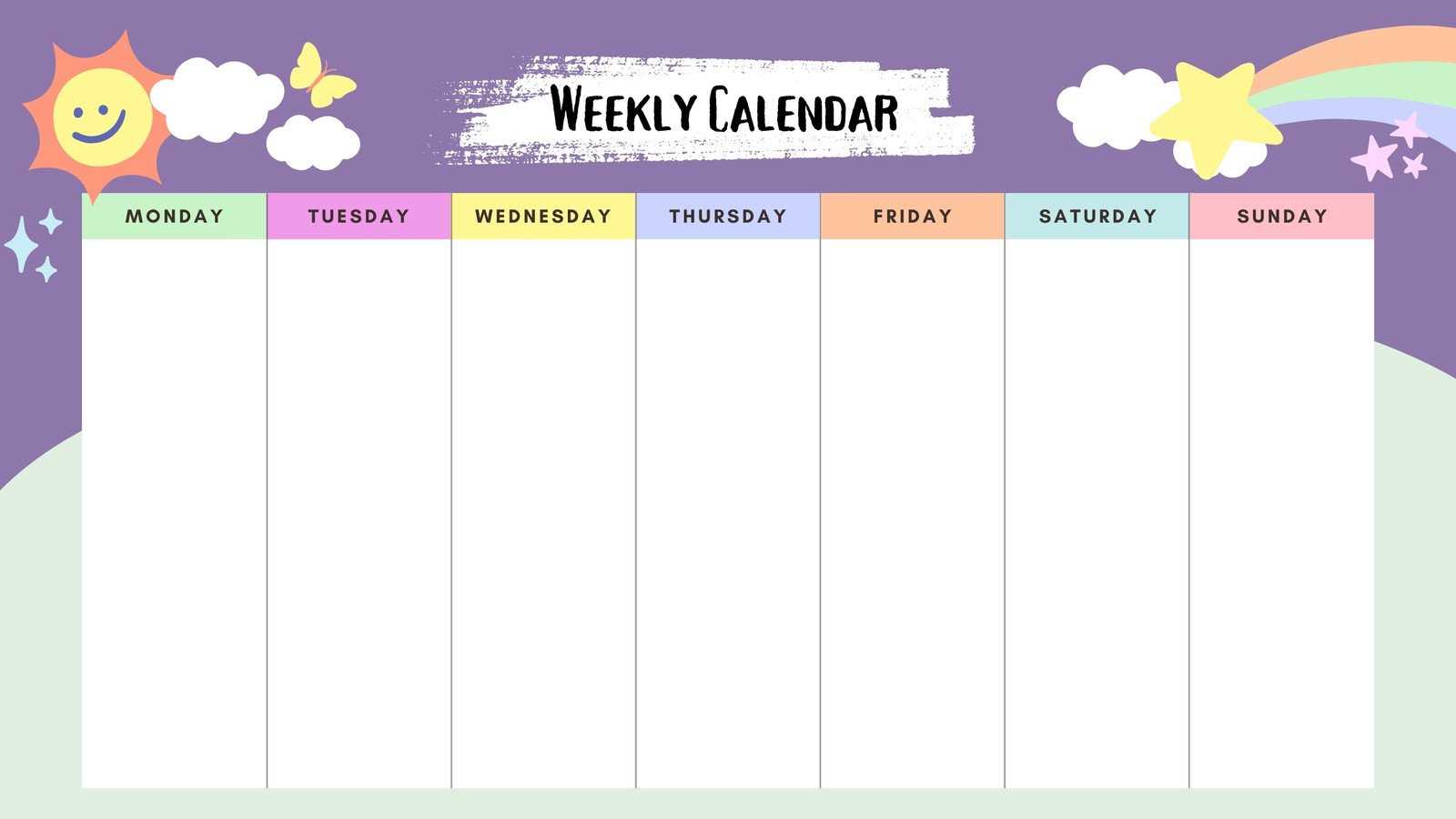 monday sunday weekly calendar template