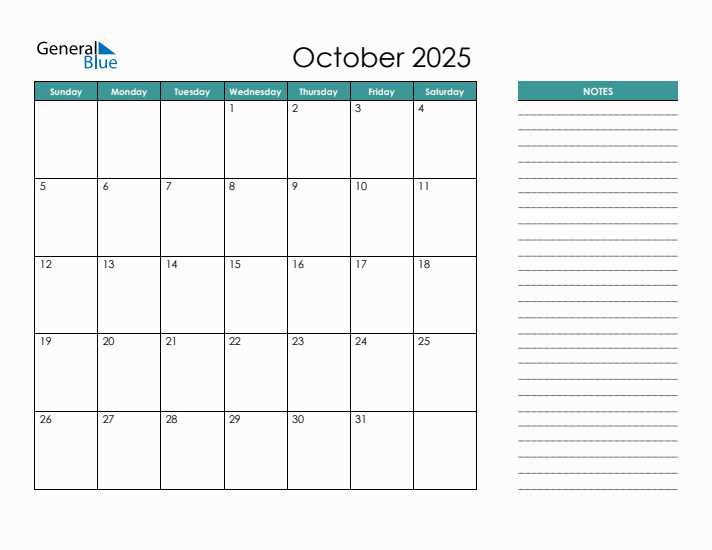 blank calendar template for october 2025