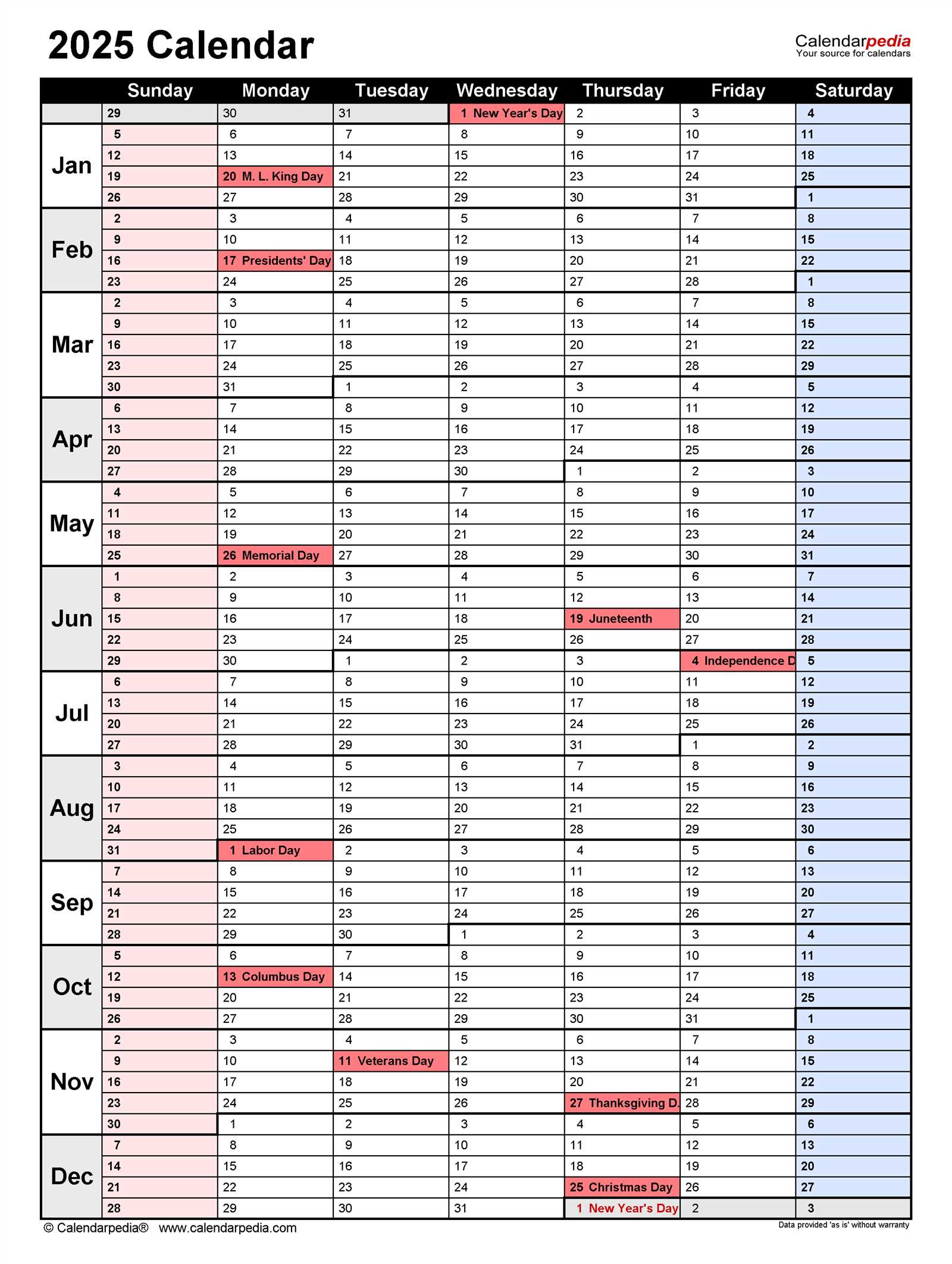 2025 calendar spreadsheet template