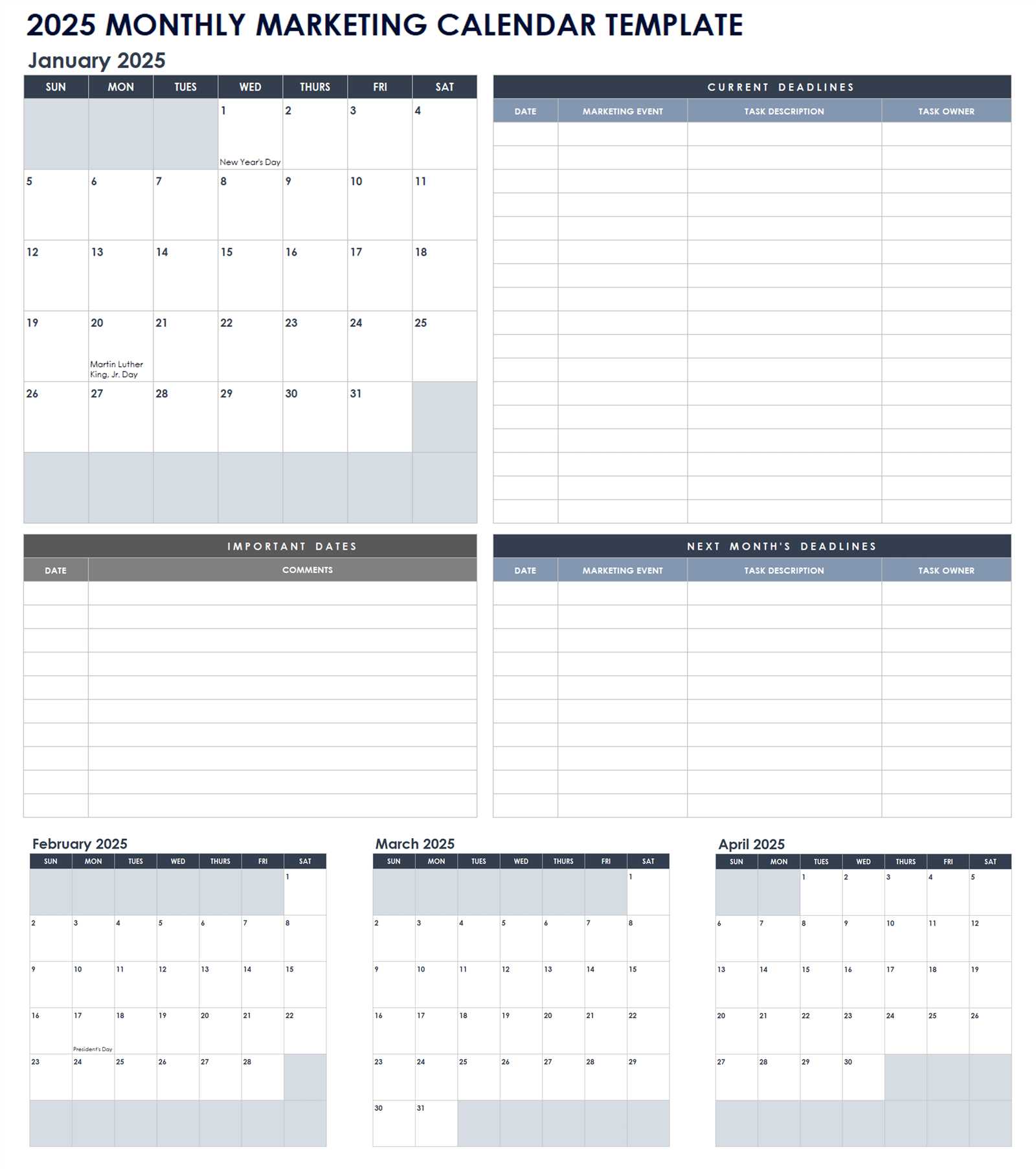 powerpoint monthly calendar template 2025