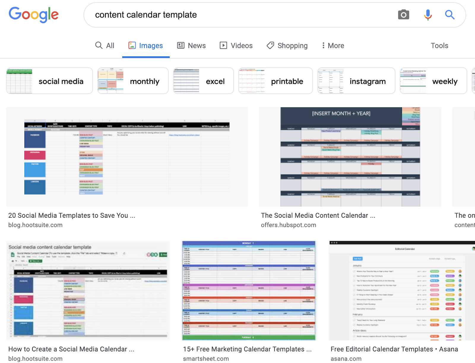 content calendar template asana