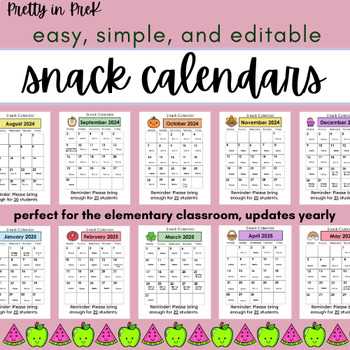 snack calendar template kindergarten