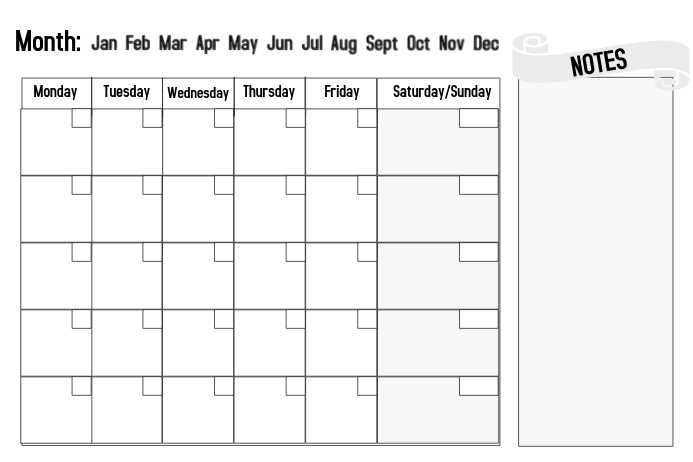 calendar with notes template