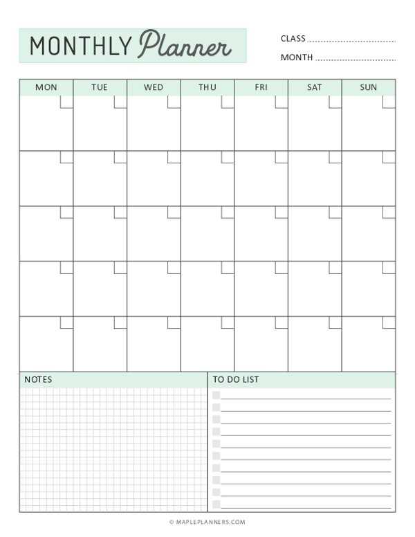 student calendar template