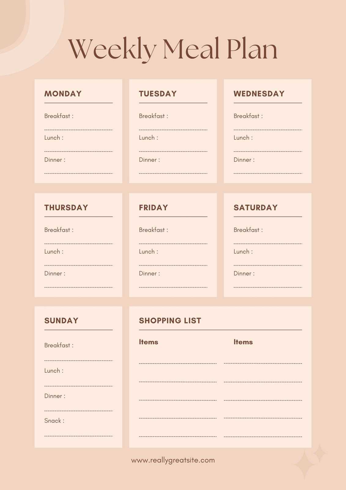 menu calendar template