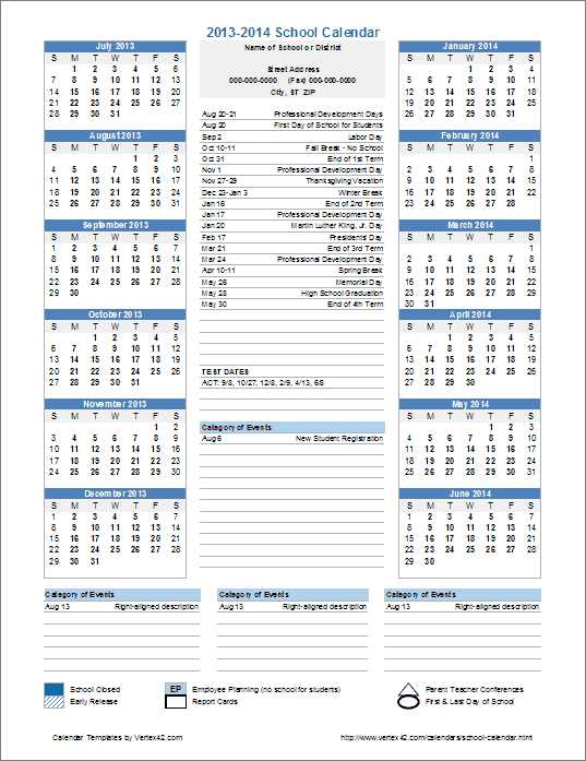 academic year calendar template