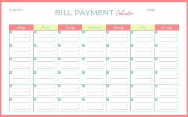 bill payment calendar template