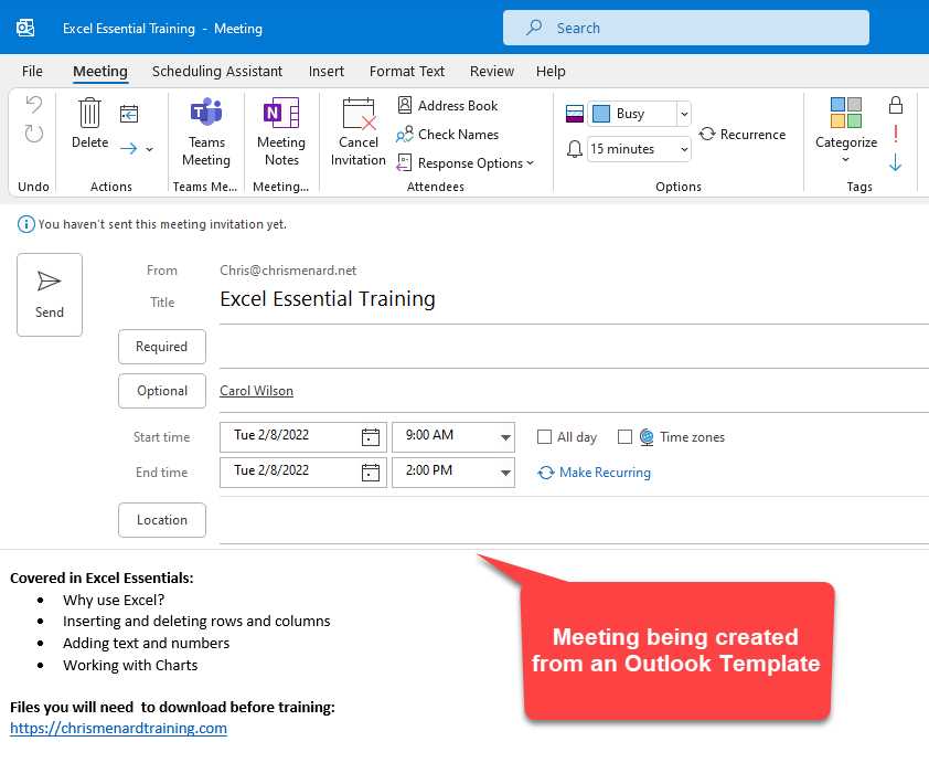 outlook daily calendar template