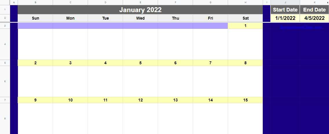 calendar template sheets 2025