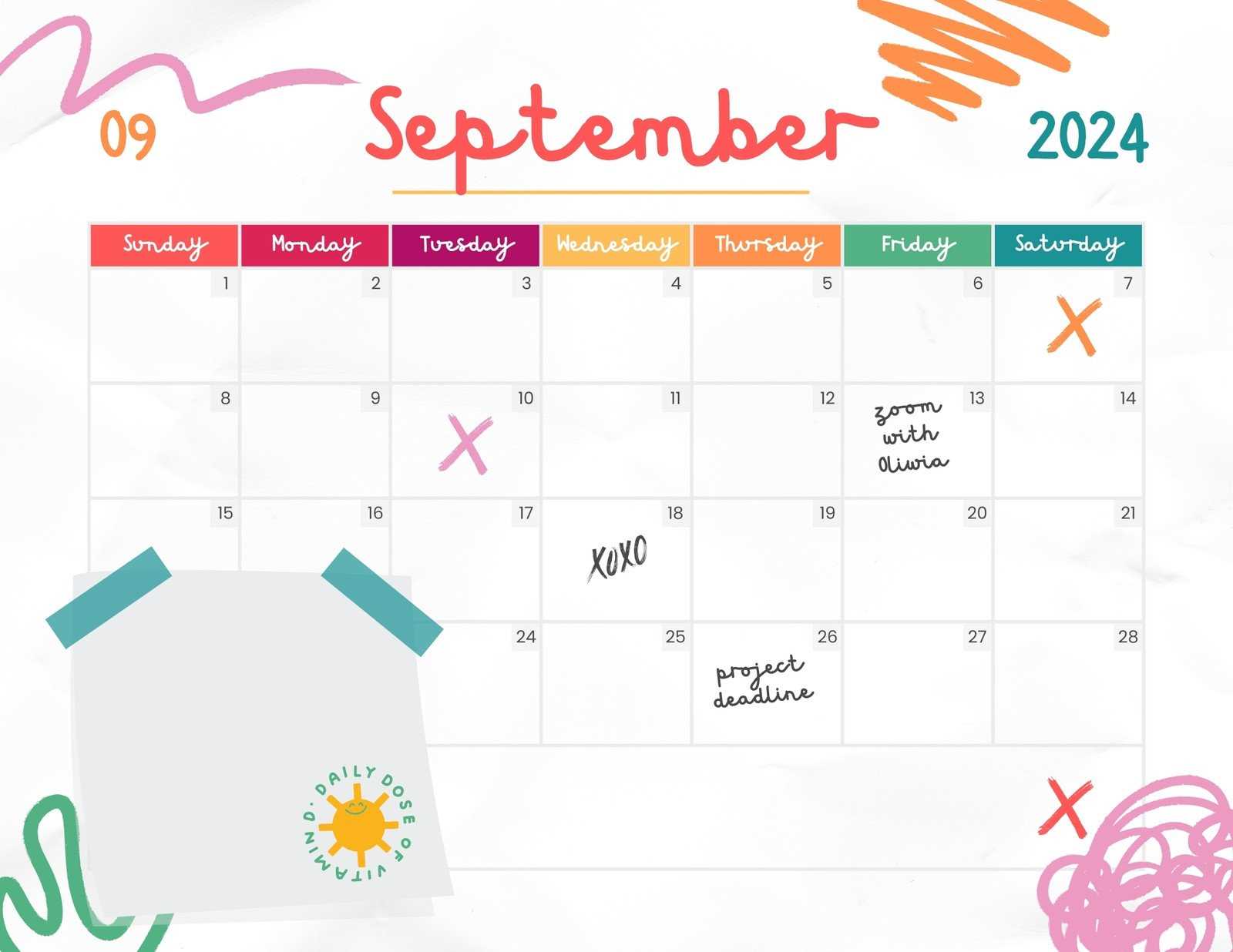 september monthly calendar template