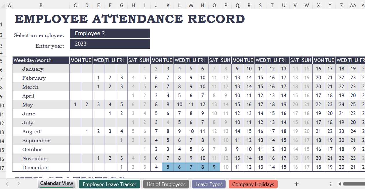 2025 employee attendance calendar template