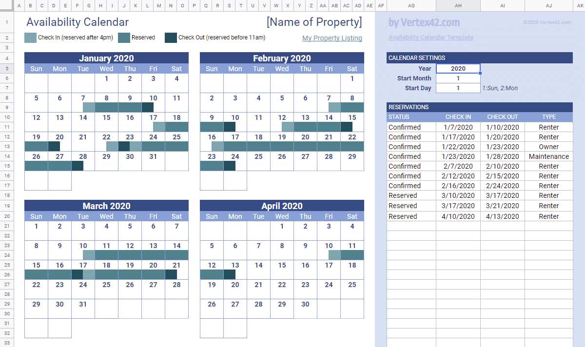 rental calendar template