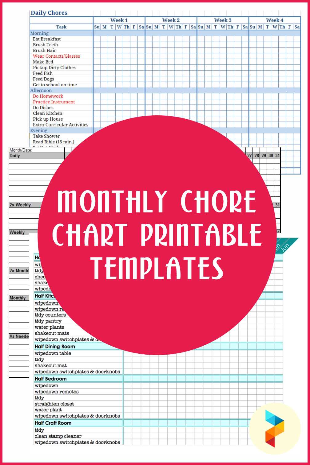 monthly chore calendar template