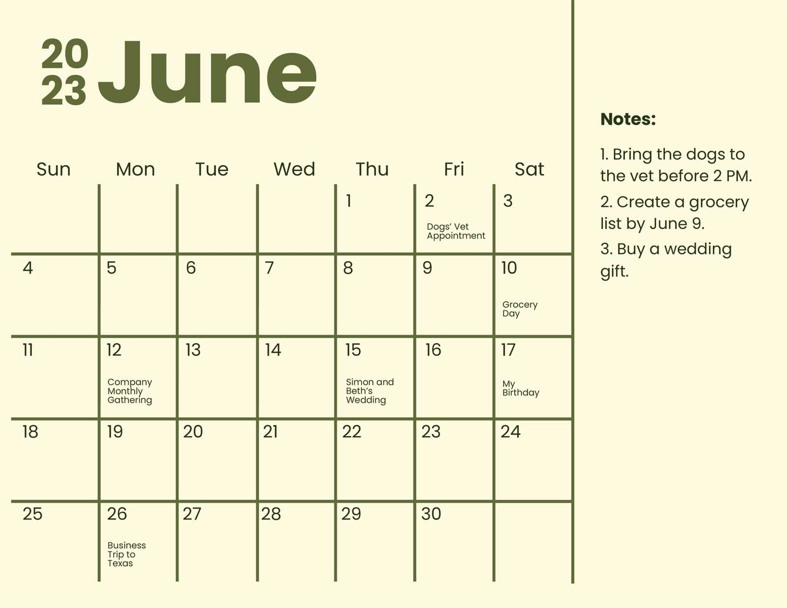 printable june calendar template