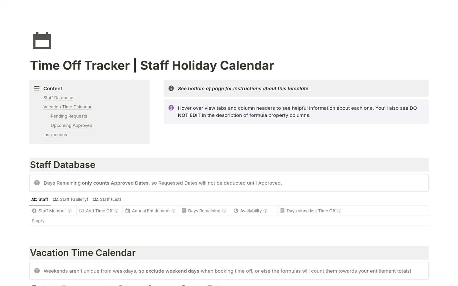 employee pto calendar template