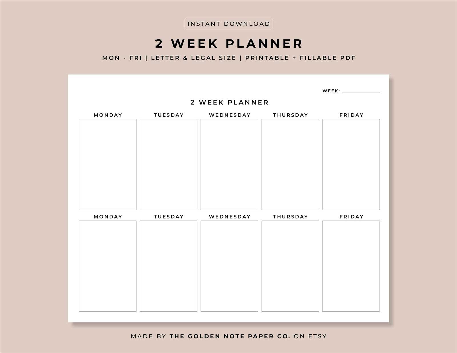 editable 2 week calendar template