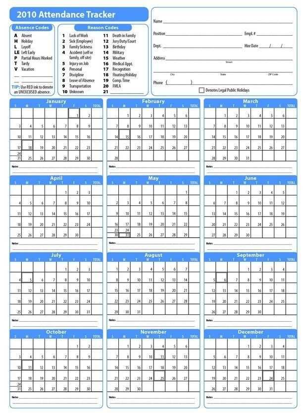 employee attendance calendar template
