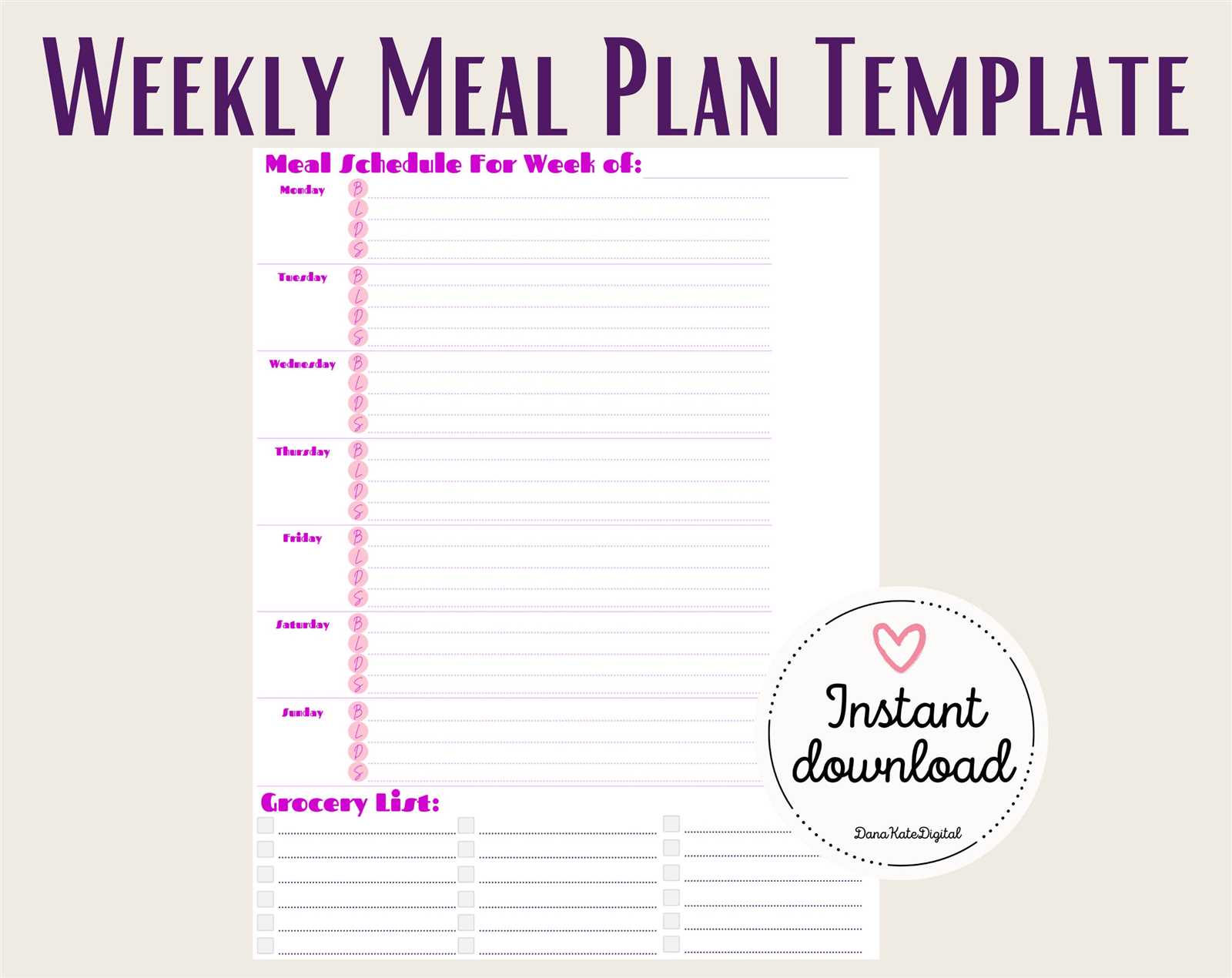 weekly meal calendar template