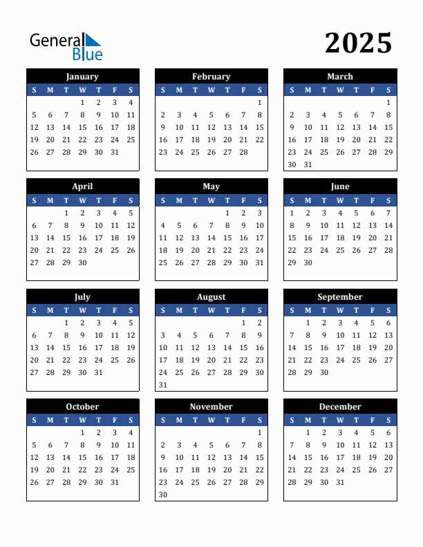 calendar template 2025 yearly