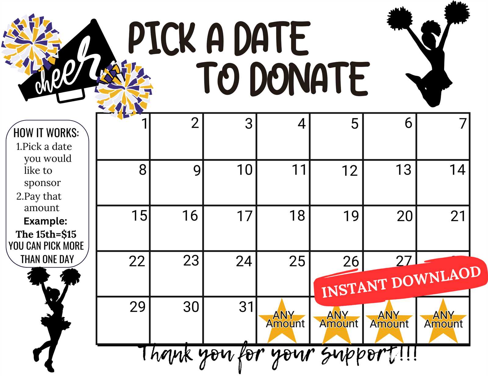 cheer fundraiser calendar template