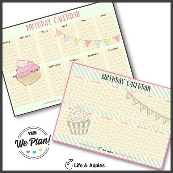 free monthly birthday calendar template