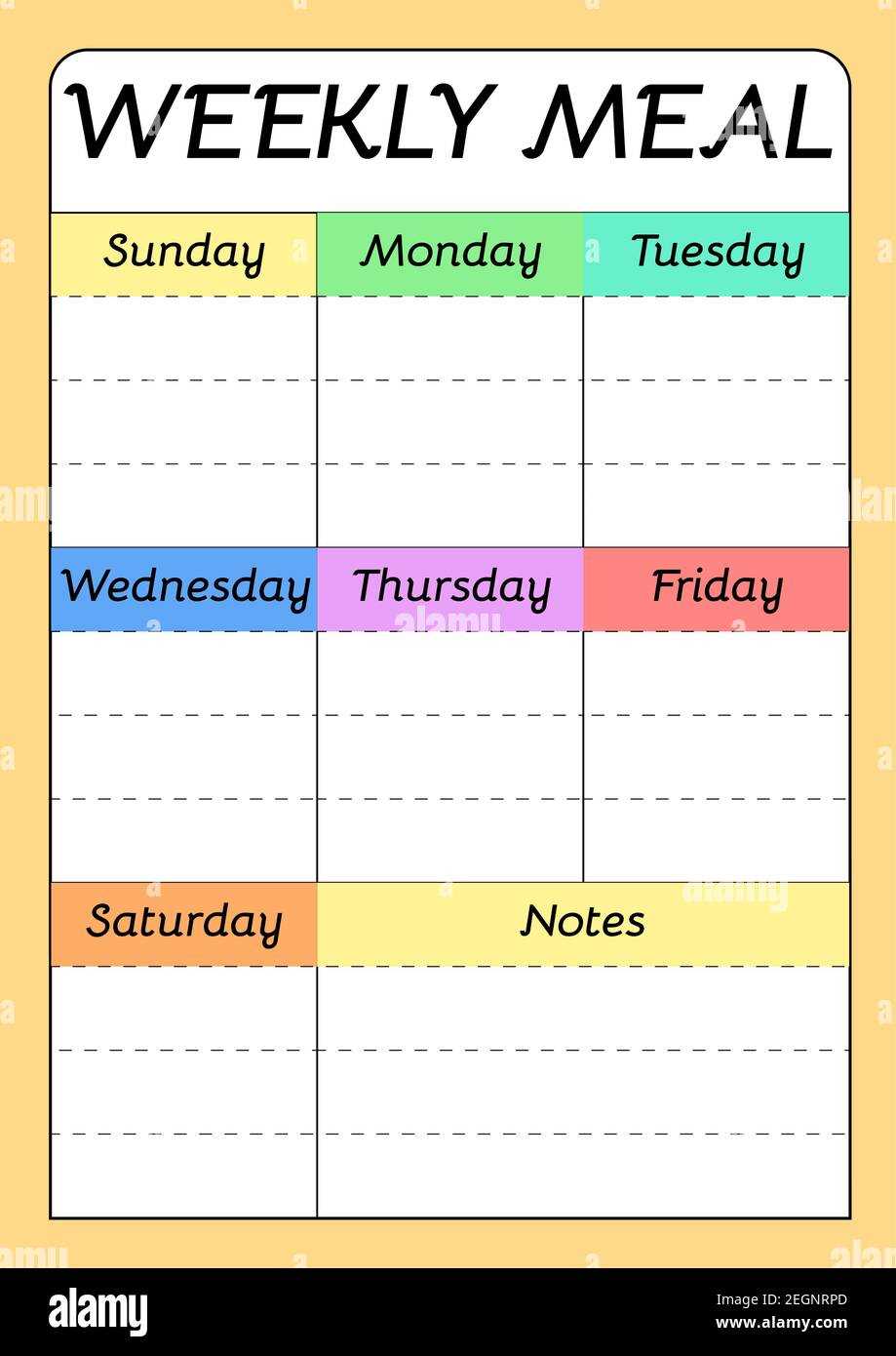 weekly diet calendar template