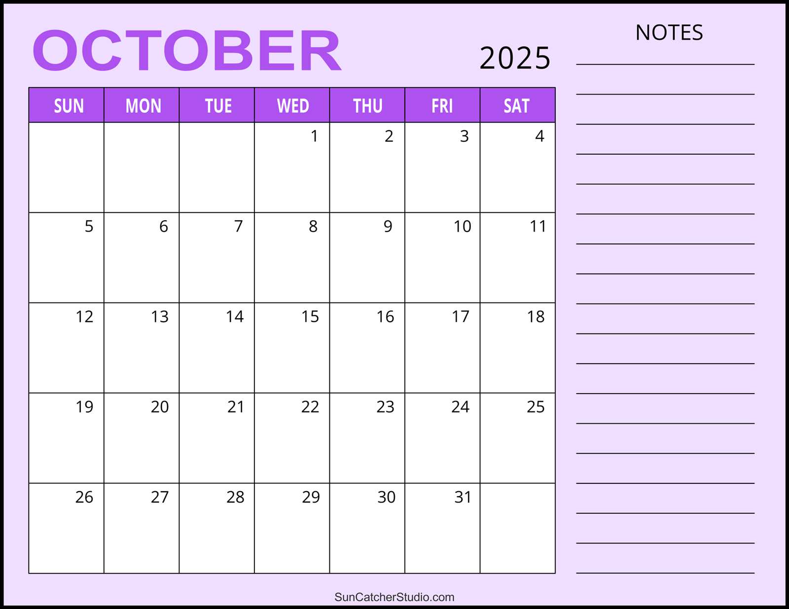 free calendar template october 2025