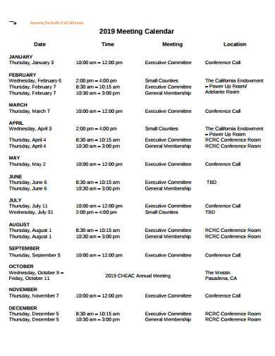 yearly meeting calendar template