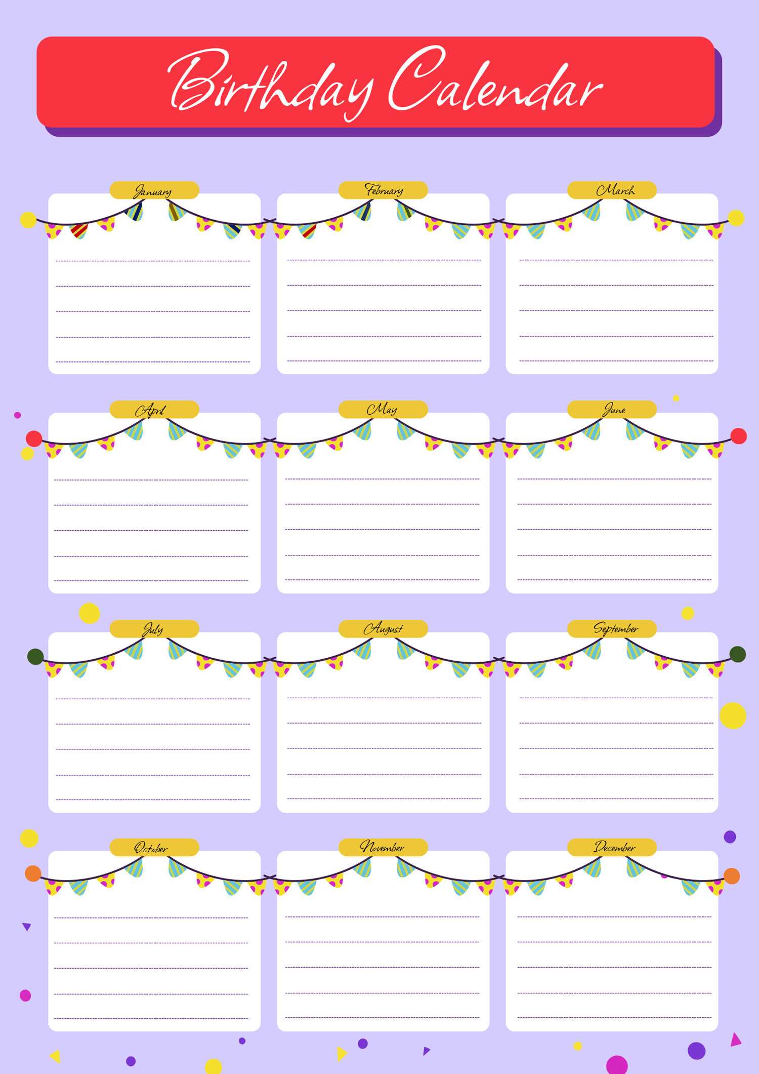 template for birthday calendar