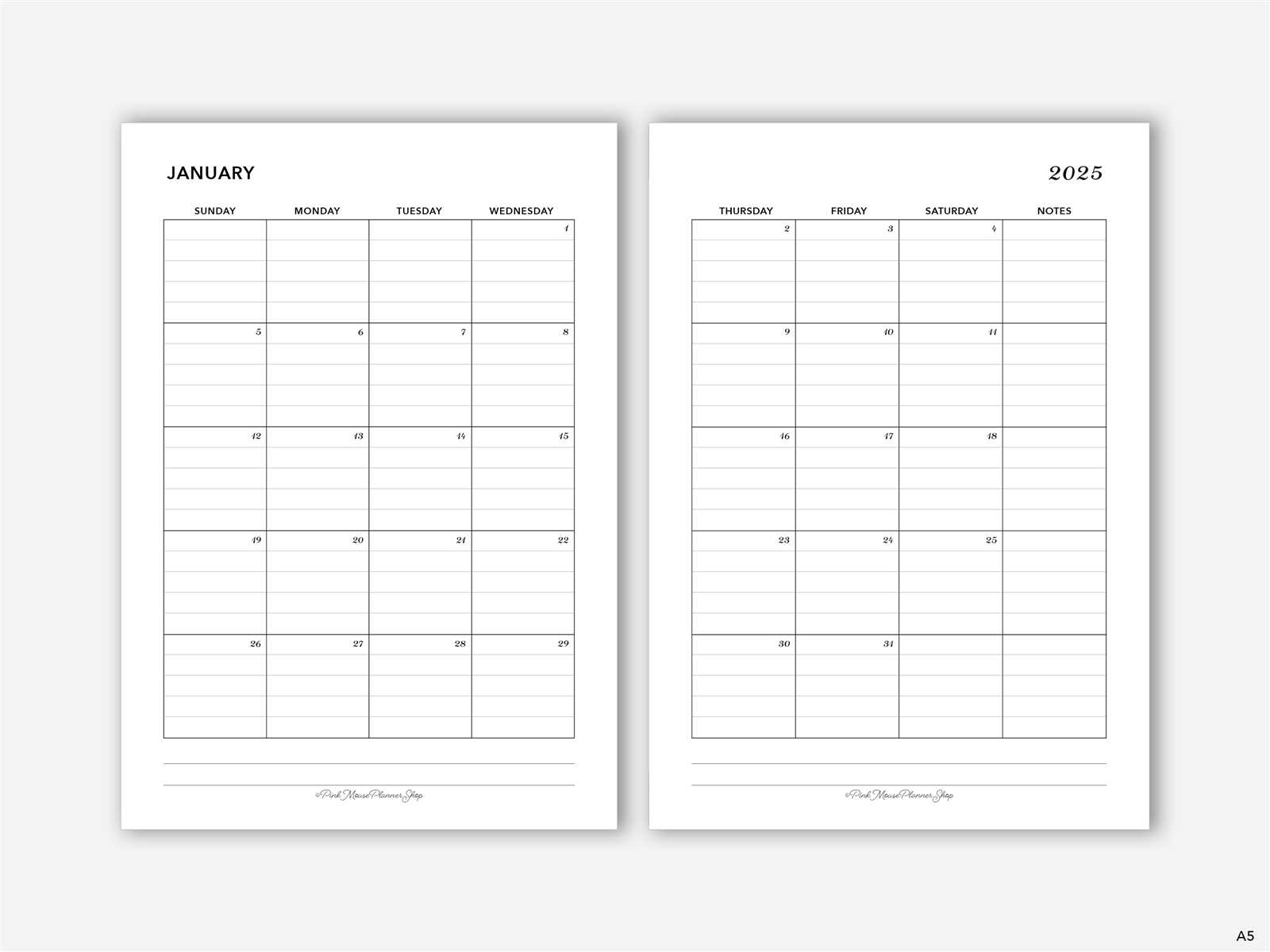 2 page monthly calendar template 2025